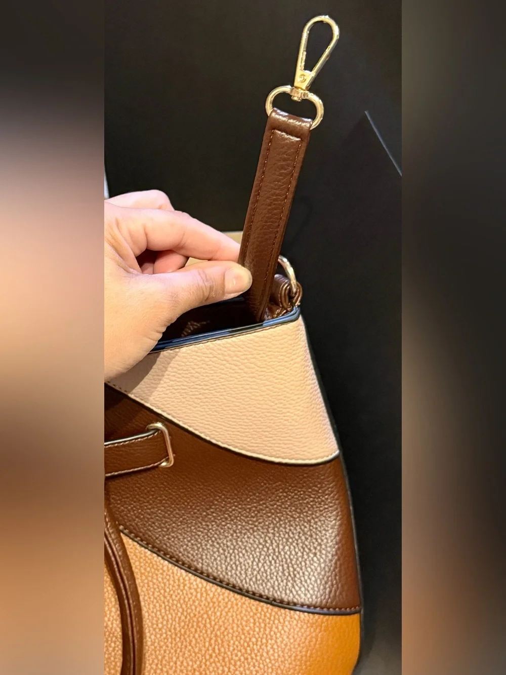 Tri-Tone Brown, Tan & Cream Colorblock Satchel